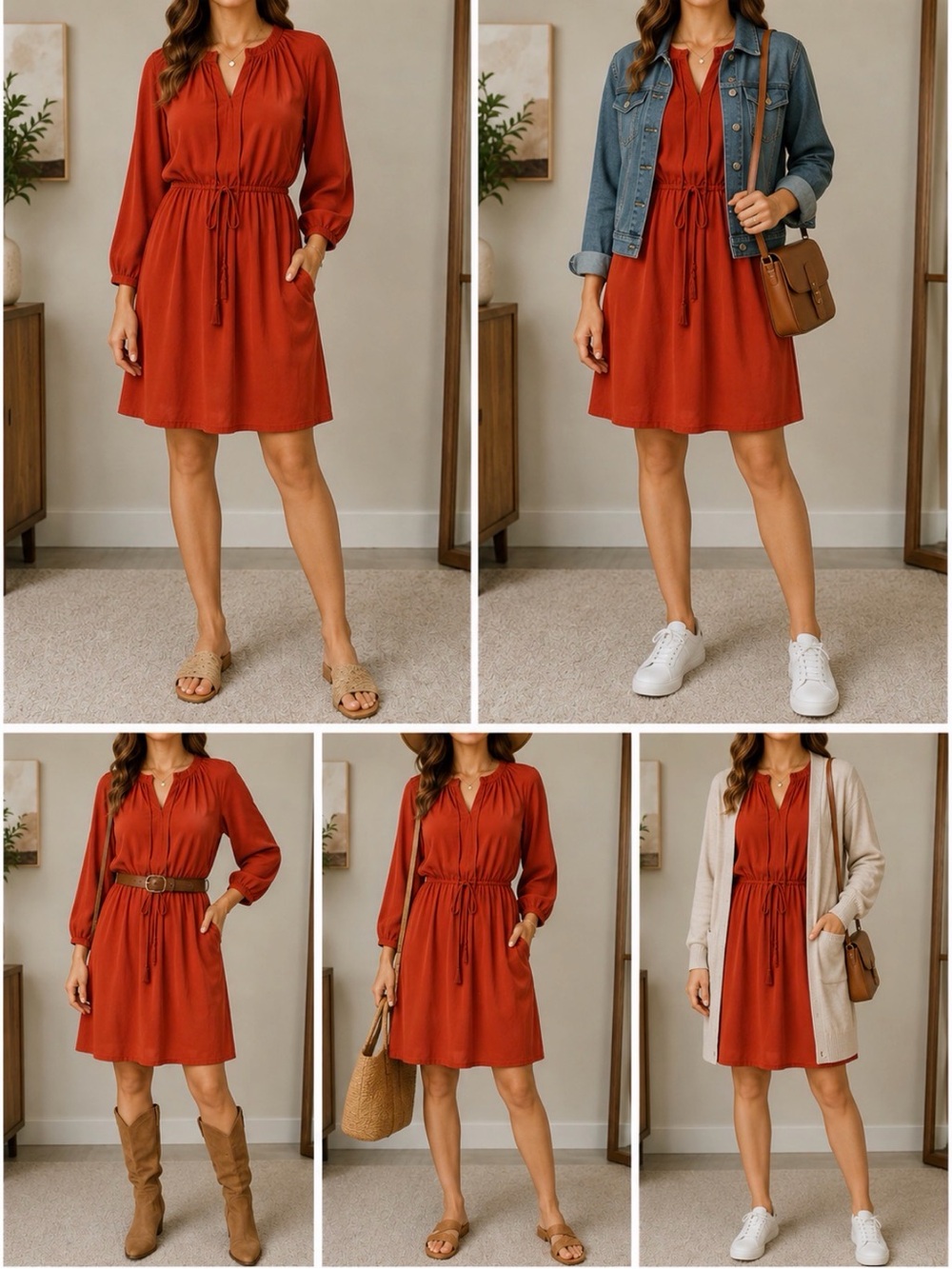 Old Navy Rust Orange Long-Sleeve Peasant Dress. Women’s Medium.
